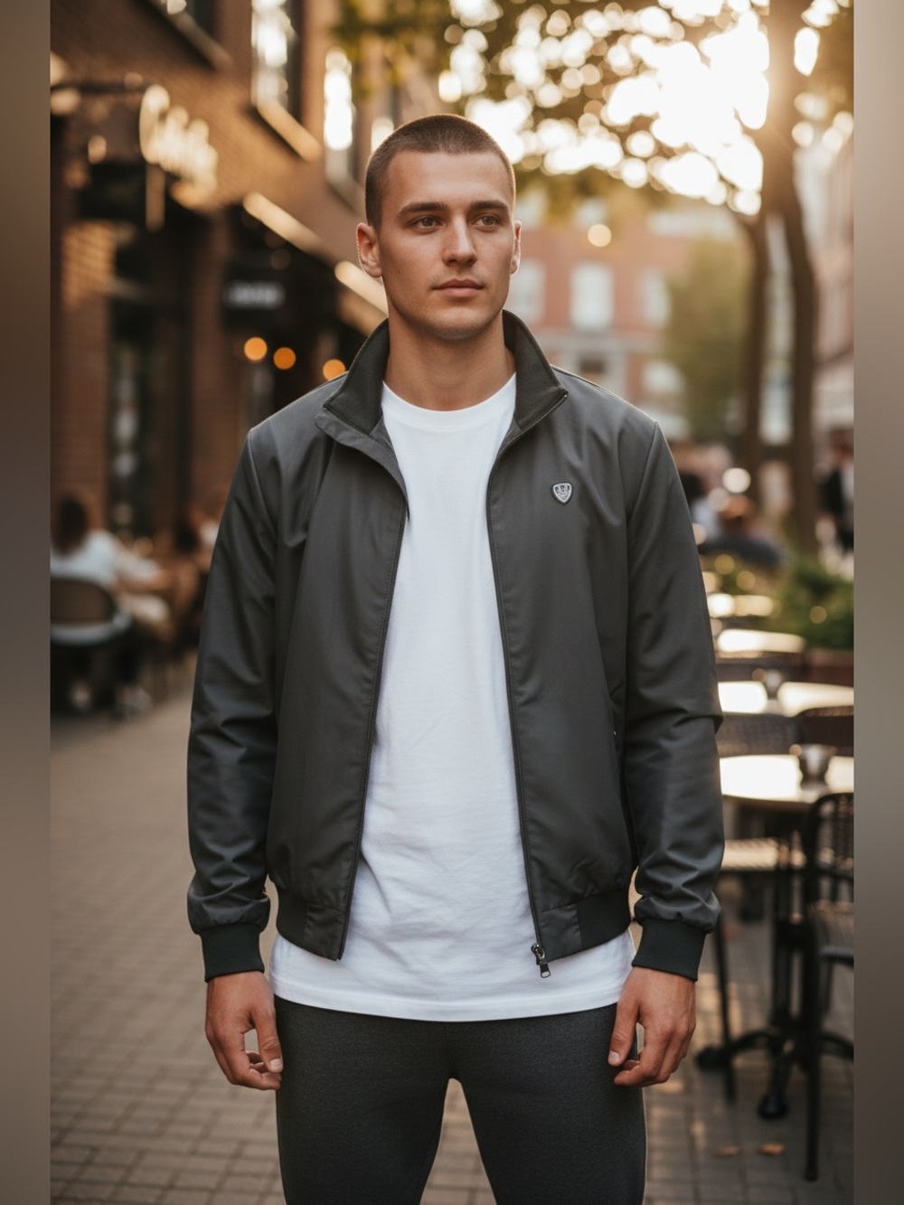 EA7 Emporio Armani Men’s Black Nylon Fleece Sz M Bomber Jacket Full Zip Premium
